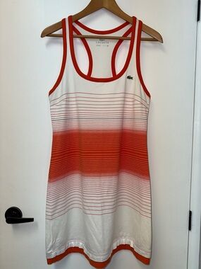 Lacoste White & Orange Striped Racerback Tank Tennis Dress - US 8